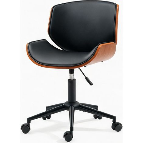 Chaise de bureau negro en pU Madera Curvada 54 x 52 x 84 cm (1/5)
