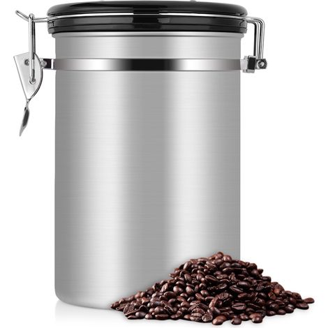 1 luftdichte Kaffeedose aus Edelstahl, großer Küchenaufbewahrungsbehälter (silber, 1,8 l)