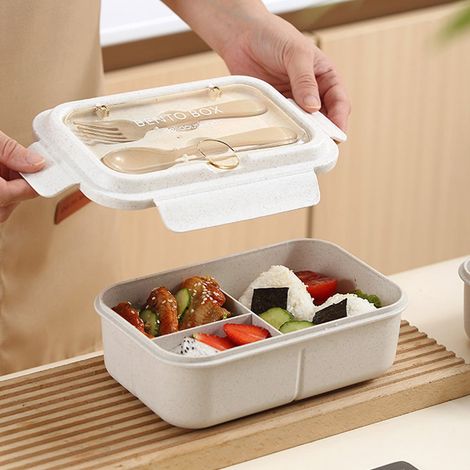 Boite A Dejeuner - 1200 Ml - 3 Compartiments - Micro-ondes - En Fibre D'orge - Pour Bureau Et Exterieur - 1 Piece (1/5)