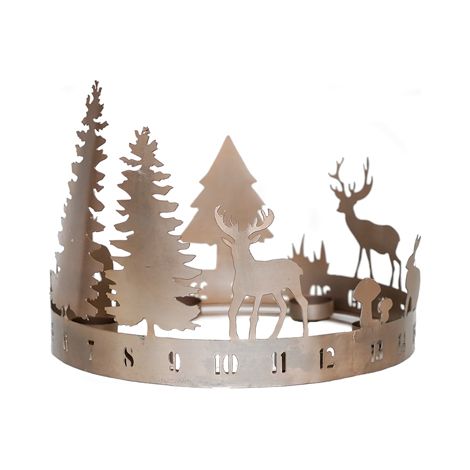 Round Advent Forest Tealight Centrepiece - Mild Steel - L33 x W33 x H25 cm - Copper