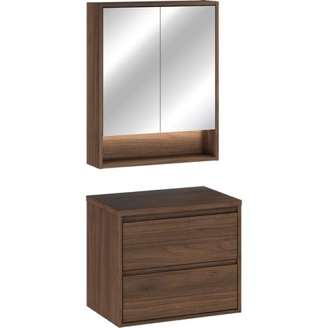 Waschtischunterschrank-Set 60 cm und Spiegelschrank Edmé dunkles Holz (1/5)