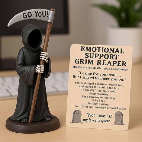 Estatua de la Parca, figura gótica de resina pintada a mano con tarjeta de apoyo emocional, ideal para escritorio o estantería (A) (1/5)