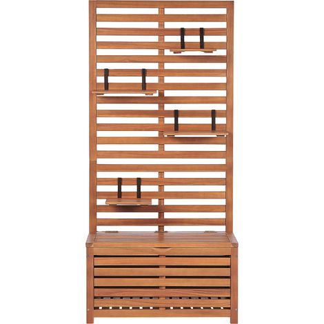 Banco de pared con almacenamiento madera de acacia estantes arcón 170 x 80 cm jardín balcón exterior Matino (1/5)