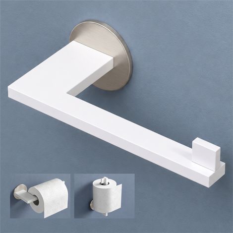 doporro Toilettenpapierhalter ohne Bohren, Klopapierhalter, Moderner Klorollenhalter aus Edelstahl mit Kleber, WC Papier Halterung für Badezimmer, Matt Weiß/Nickel gebürstet Lion-04 (1/5)