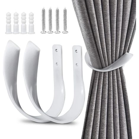 Rideau Embrasse, Crochet Décoratif pour Rideau, Lot de 2, Alliage d'Aluminium (Blanc) (1/5)