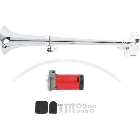 Klaxon à Air de voiture en alliage de Zinc, 12V DC, 135db, chromé fort, trompette unique, camion avec pompe pour Train, bateau, RV, 17,5 pouces, rouge (1/5)