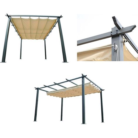 Gazebo a Pergola da Giardino in Alluminio 3x4 mt Telo Retrattile Bauer Panna (1/3)