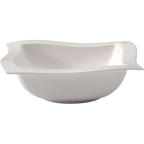 1x Assiette creuse, Porcelaine, Design asymétrique, Carré 25x25 cm, Blanc, Pour soupe et plat principal