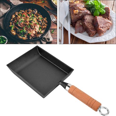 Sartén de hierro fundido con mango de madera para tortitas y otros platos Con peso para cocinas de inducción y gas Mango incluido Dimensiones: 36,5 x 15,5 x 3 cm (1/5)