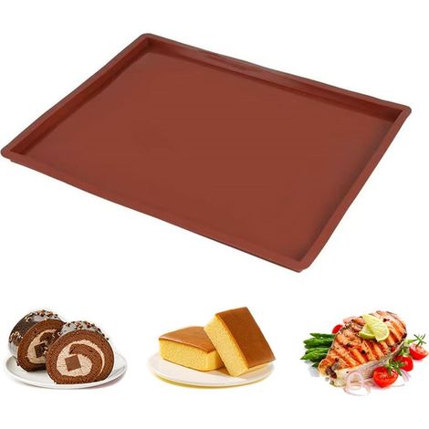Moule à génoise avec bords 38 x 27 x 1,5 cm, tapis de cuisson en silicone anti-débordement, moule à génoise rectangulaire, plateau supérieur pour (1/5)