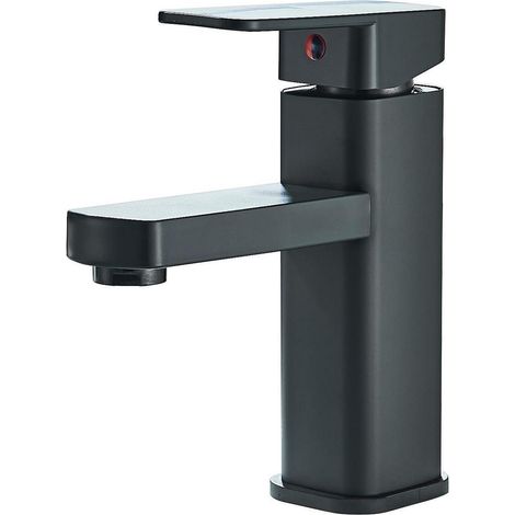 Waschtischarmatur Eckig Schwarz mit Pop-Up Ablauf, Einhebelmischer, Wasserfall-Design (1/5)