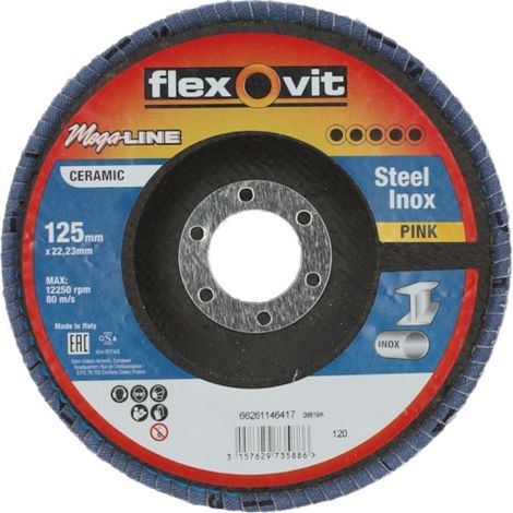Disque à lamelles MEGA-LINE ROSE - Ø 125 mm - Grain 120 - FLEXOVIT