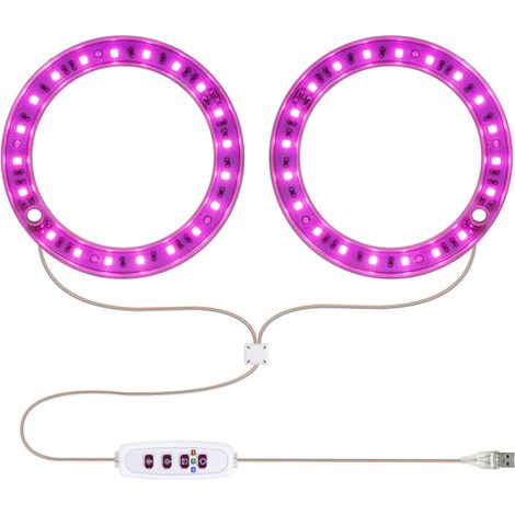 Lampe de croissance LED à spectre complet pour plantes, avec 20 LED, minuterie 8h/12h/16h, 5 niveaux de luminosité, hauteur réglable, port USB, anneau lumineux pour plantes succulentes. (1/5)