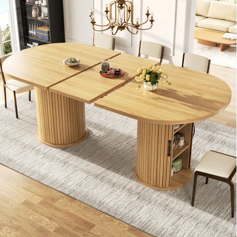 Ausziehbarer Esstisch 149,8-189,7x80x75 cm MDF Natur mit Stauraum, platzsparend – MEUBLIV (1/5)
