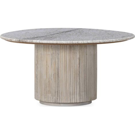 Table à café ronde en bois et marbre - blanc lavage et brun (1/4)