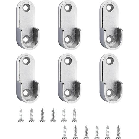 6 Pièces Support Tringle Penderie, Support Penderie en Alliage de Zinc, Supports Robuste pour Tringle à Vêtements avec Vis, Supports pour Barre penderie Tubes 16mm, Argent (1/5)
