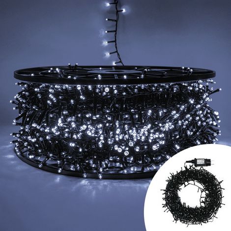 Catena luminosa natalizia con 4000 led luce bianca fredda 100mt di catena 36V cavo verde decorare il Natale spazi esterno interno albero e balconi con 8 giochi