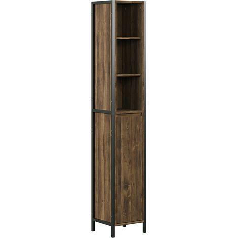Armario de baño Naola, Roble/negro, 30 x 167.5 cm con 3 compartimentos abiertos y 3 cerrados, Vicco