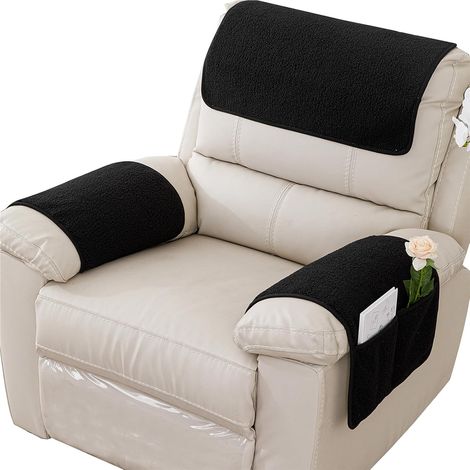 Couverture d'appuie-bras, Protecteur de fauteuil, Glissement protecteur de meubles, Poche de stockage latérale, Couverture d'appuie-bras pour fauteuil, chaise, canapé, 1 siège 3pcs, noir