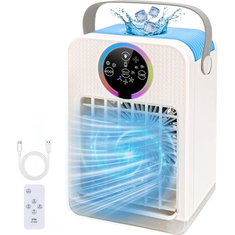 Enfriador de aire evaporativo portátil, tres velocidades, ventilador de escritorio, apto para uso doméstico. (1/5)