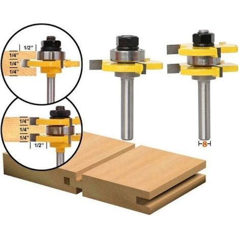 Ensemble de fraises à rainure 8 mm – 3 bords en carbure de tungstène C3 – Revêtement téflon – Longueur de travail 3/4' – Pour bois dur (1/4)