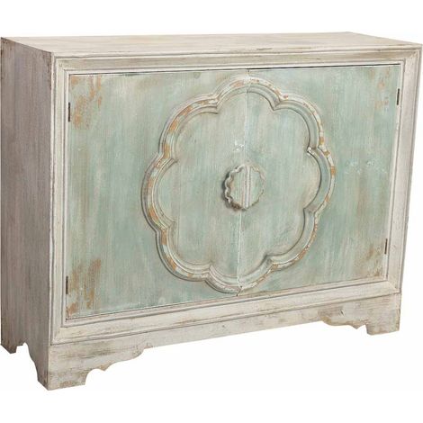 buffet métal vieilli contemporain deux portes blanc et bois - blanc patiné vert d'eau bois naturel (1/5)