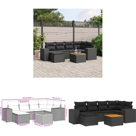 7-tlg. Garten-Sofagarnitur mit Kissen Schwarz Poly Rattan - Gartenmöbel - Esstisch - Outdoor Möbel - Lounge Set - Rattan Gartenmöbel - Home & Living (1/3)