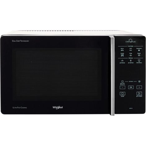 Whirlpool MCP 349 BL Chef Plus Microonde termoventilato combinato, con griglia alta, griglia bassa, piatto Crisp + maniglia, 25 litri, Nero (1/5)