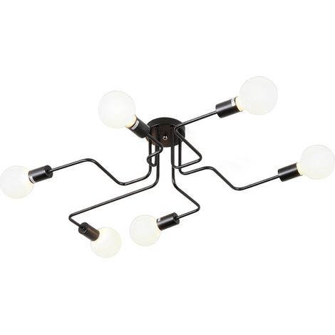 Plafoniere Soffitto Spider, 6 Fili Lampadario a Soffitto Creativo, Plafoniere Illuminazione Supporto E27 per Cucina Isaland Camera da Letto (Nero) (1/5)