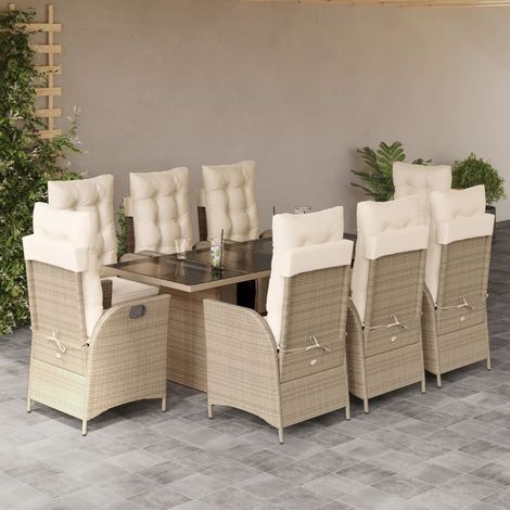 9-tlg. Garten-Essgruppe mit Kissen Beige Poly Rattan (1/5)