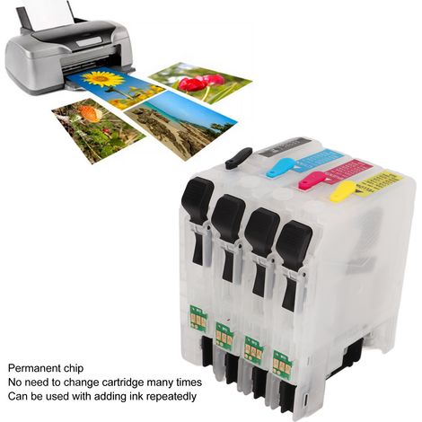 Cartouche D Encre Rechargeable - Puce Permanente - Compatible Imprimante Canon LC123 - Noir Cyan Magenta Jaune - Lot De 4 (1/5)