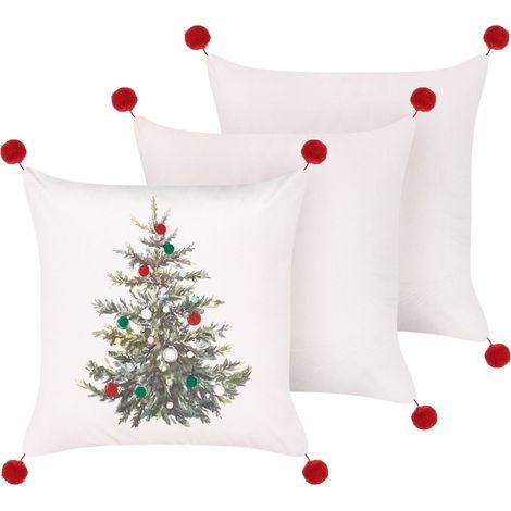 Set di 3 cuscini decorativi bianchi con motivo natalizio e fodere rimovibili Nivalis (1/5)