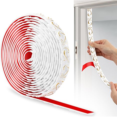 Bande Décorative en PVC, 600cm×2cm, Bordure de Papier Peint 3D, Frise Murale Adhesive, Convient our les Linteaux, les Plinthes, les Armoires, les Revêtements Muraux(Or Blanc) (1/5)