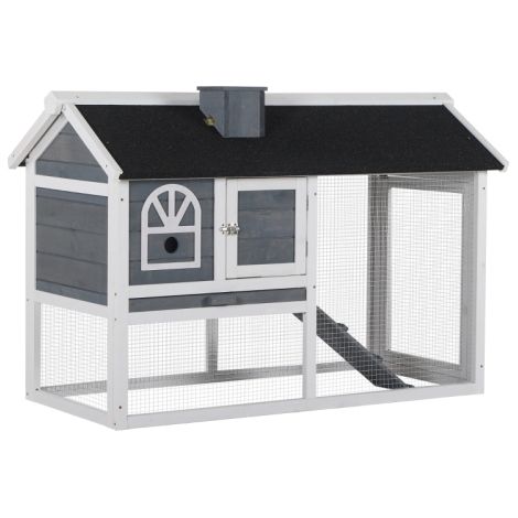 Grey Wooden Rabbit Hutch with Run, Sliding Tray, Ramp, Water-resistant Roof for 2-4 Rabbits (1/5)