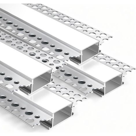 Profilé LED Encastrable en Aluminium pour Ruban LED 20 mm, 1 m (3,3 ft) lot de 4 avec Diffuseur Blanc Laiteux, Profilé LED Aluminium Double Face Encastrable pour Mur et Plafond (1/5)