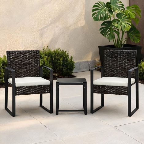 Ensemble de jardin en résine tressée crème avec table en verre (1/5)