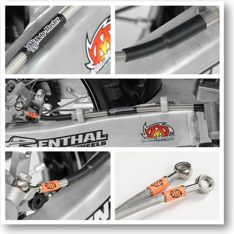 Tubo freno anteriore in treccia d'acciaio Moto-Master per Fantic XE/XX/XXF, Yamaha YZ/YZF/WR/WRF 250/450 '08- (vedere descrizione aggiuntiva)