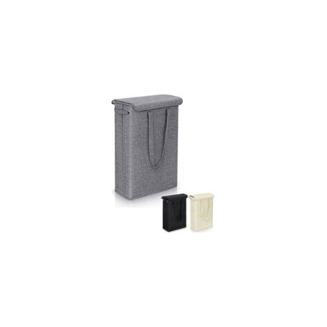 Schmaler, faltbarer Wäschekorb mit Deckel – 45 Liter Fassungsvermögen, stilvolles Design aus umweltfreundlicher Baumwolle, ideal zur Aufbewahrung von Kleidung und Accessoires, dunkelgrau. – Crezuo (1/4)