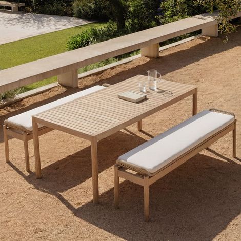 SKLUM Rechteckiger Tisch-Set 180x90 cm und 2 Gartenbänke aus Akazienholz und geflochtener Schnur Karvia              Helles Akazienbraun                     