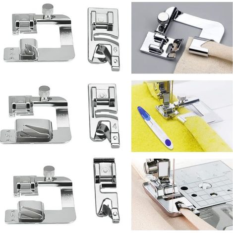 6 piezas de prensatelas para máquina de coser: prensatelas para dobladillo de 4/8, 6/8 y 8/8 pulgadas, prensatelas para dobladillo enrollado de 3/4 y 6 mm. (1/5)