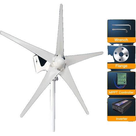 Generador de turbina eólica, producción de energía eficiente, construcción sostenible, sistema fuera de la red, 1 amperio, 3000 Wp, 24 VA (1/2)