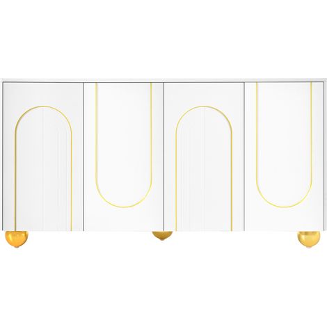 Weiße Kommode mit 4 Türen und goldenem Bogenmuster, 140 x 40 x 74 cm (1/5)