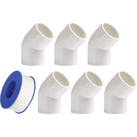 Raccords de plomberie - 6 pièces, 20 mm de diamètre, coude à 45 degrés, raccords de tuyaux en PVC, adaptateur, connecteur blanc (1/5)