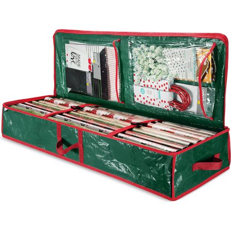 Organiseur de rangement pour papier cadeau de Noël, organise facilement, poches intérieures, convient pour 18 à 24 rouleaux standard, 104 x 36 x 16 cm (1/5)