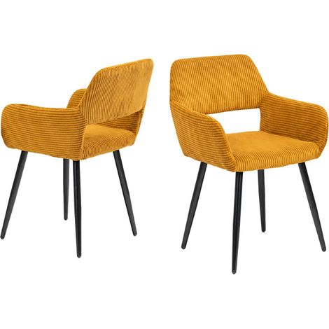 Meuble Cosy Lot de 2 Chaises de Salle à Manger Fauteuil Assise Rembourrée en Velours Côtelé Pieds en Métal pour Cuisine Salon Chambre Bureau, Jaune (1/5)