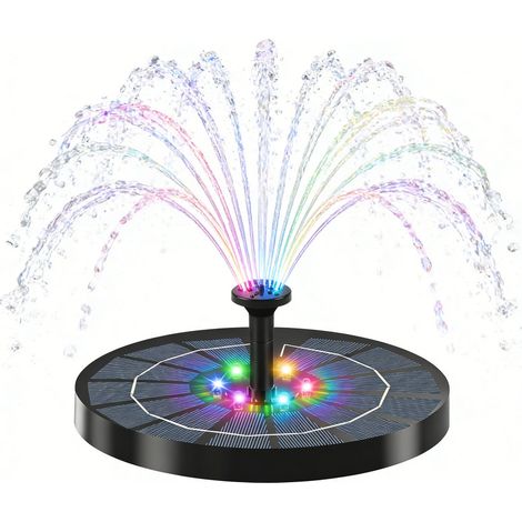 Fuente de agua solar flotante con luces LED, batería y 5 boquillas intercambiables, altura del chorro 100 cm, ideal para aves, jardín, acuarios y piscinas pequeñas