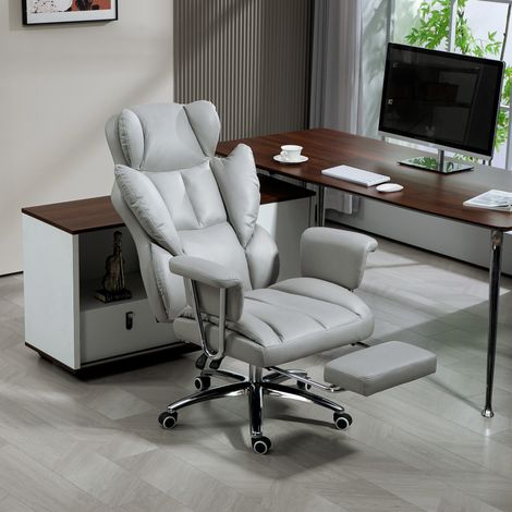 Sedia da ufficio ergonomica reclinabile, altezza regolabile, con poggiapiedi, grigio chiaro OKMYHOME (1/5)