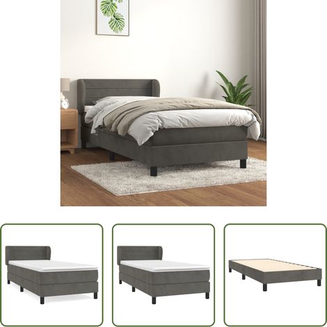 vidaXL Matratzenauflage - Boxspringbett mit Matratze Dunkelgrau 80x200 cm Samt (1/5)