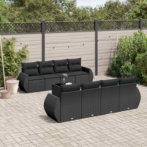 Set de sofás de jardín 8 piezas y cojines ratán sintético negro vidaXL (1/3)