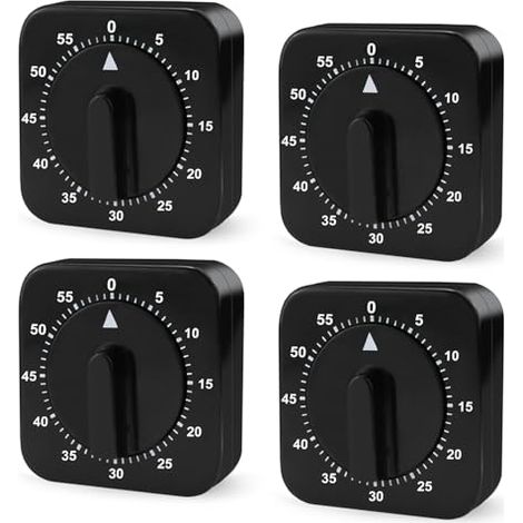 Minuteur de cuisine mécanique - Lot de 4 - 60 minutes - Convient pour la maison, la cuisine, le sport et les études (Noir)